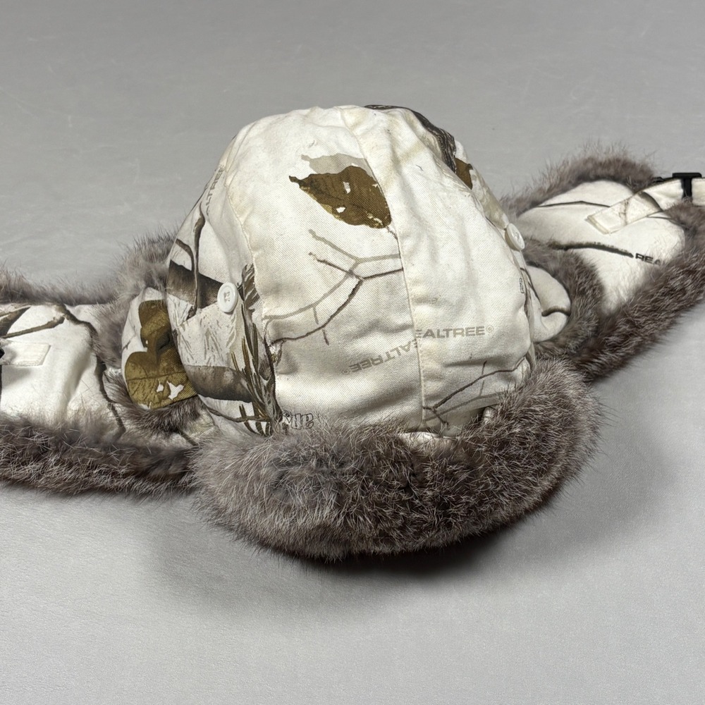 Yukon Tracks Trapper Hat S/M Realtree AP Snow Camo Genuine Rabbit Fur Ushanka
